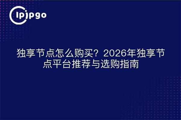 独享节点怎么购买?2026年独享节点平台推荐与选购指南