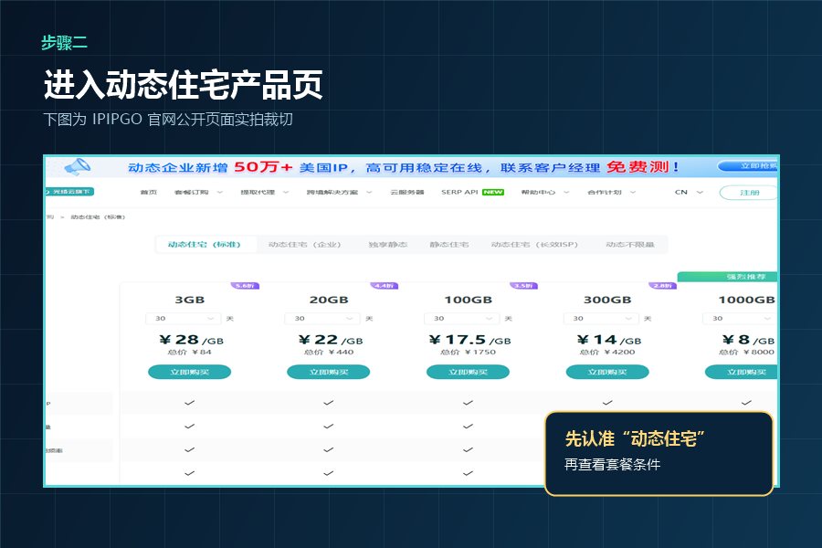 进入IPIPGO动态住宅产品页面