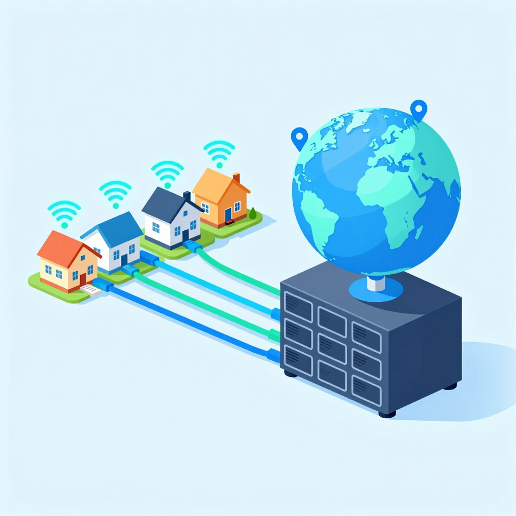静态住宅ISP代理网络概念图