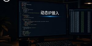 程序员在深夜编写爬虫代码，屏幕上显示动态IP接入