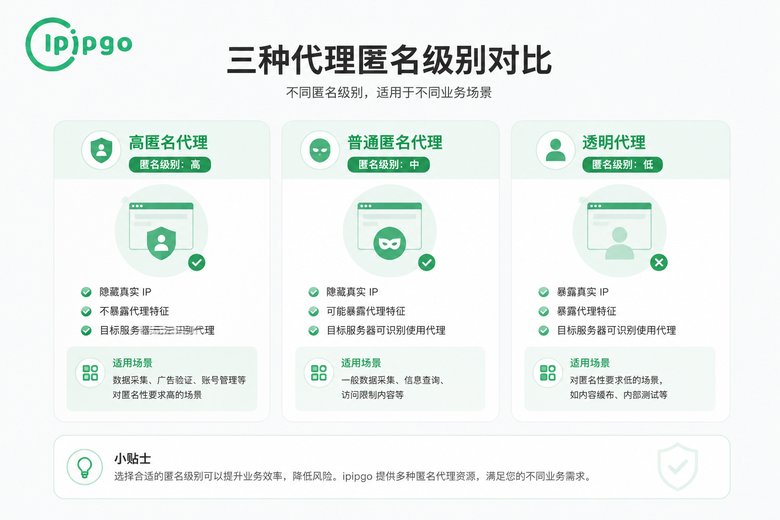 三种代理IP匿名度对比信息图