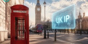 英国街头红色电话亭与全息屏幕